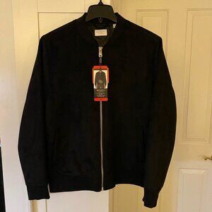 NWT Infinity Men's Linearflex Faux Suede Bomber Jacket Ribbed Cuff Black Size M